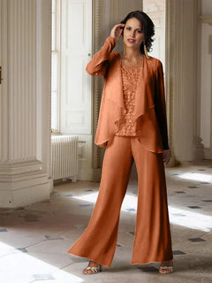 Chiffon Long Sleeve Mother of the Bride Pantsuit with Jacket