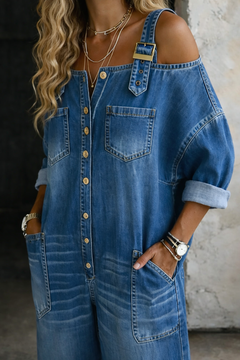Elise | Off Shoulder Denim Jumpsuit