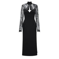 Valenora Lace Panel Maxi Dress – Black