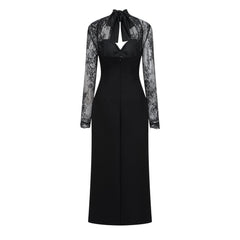Valenora Lace Panel Maxi Dress – Black