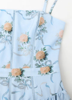 Amelina Bloom Midi Dress – Soft Blue Floral