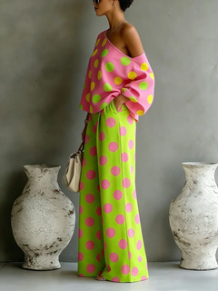 Camila | Off-Shoulder Asymmetrical Top & Wide Satin Pants Set