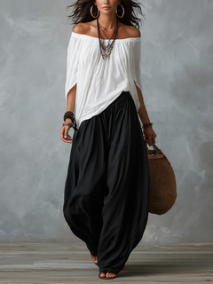 Aaliyah Off-Shoulder Top & Lantern Pants Set in Rayon Blend