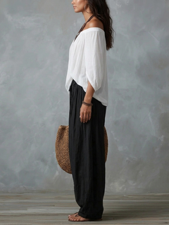 Aaliyah Off-Shoulder Top & Lantern Pants Set in Rayon Blend