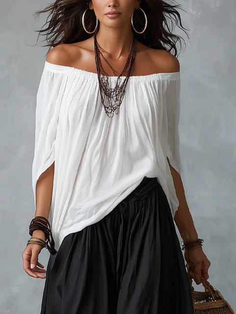Aaliyah Off-Shoulder Top & Lantern Pants Set – Rayon Blend
