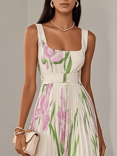 Ella | Floral Pleated Maxi Dress