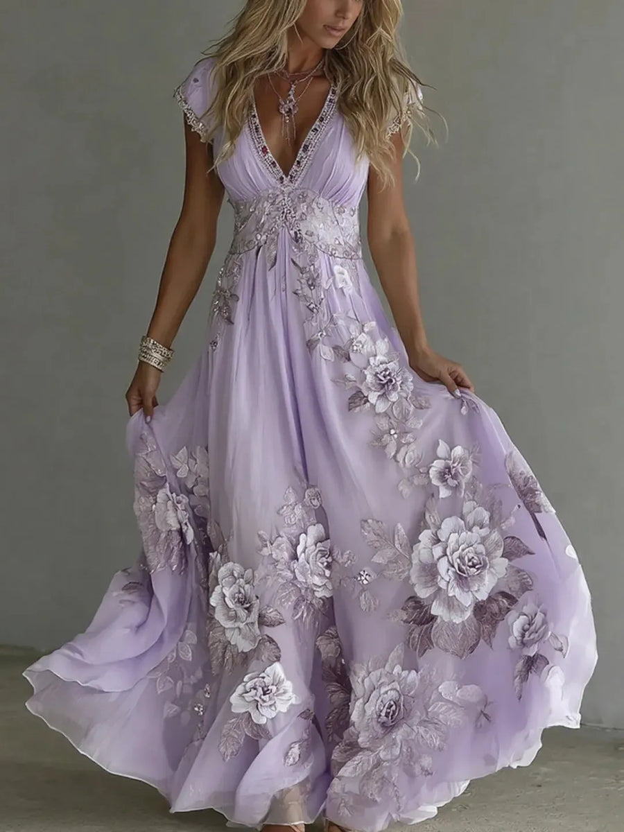 Celeste | Embroidered Chiffon Maxi Dress